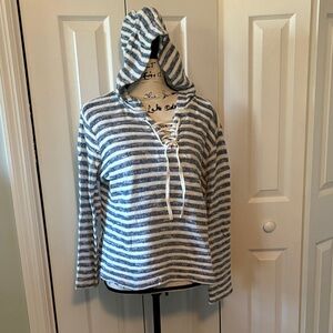 Sonoma Blue and White Striped Hooded Sweater